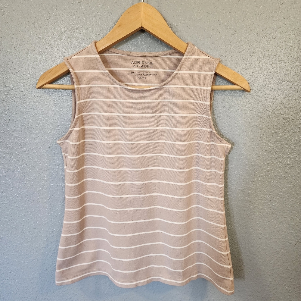 Adrienne Vittadini Tan and White Tank Top- Size XS